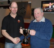 sandwick captain receiving the parish cup from orkney darts legend jimmy miller